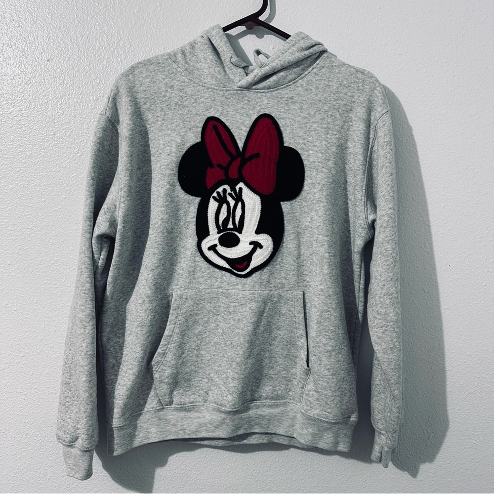Disney Minnie Mouse Womens Lg Embroidered Gray Fleece Hoodie